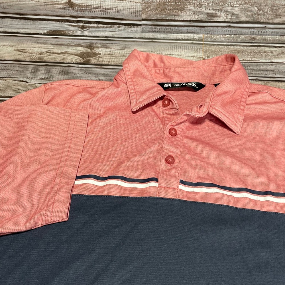 Travis Mathew Mens Polo Shirt‎ Golf Red Blue Fits Slim Size Medium